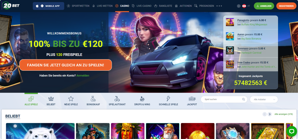 20BET Vielfältige Casino-Spiele